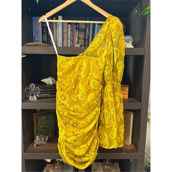 NWT For Love & Lemons Tiana Mustard Yellow Floral Lace Mini Dress Size Small - Picture 5 of 9